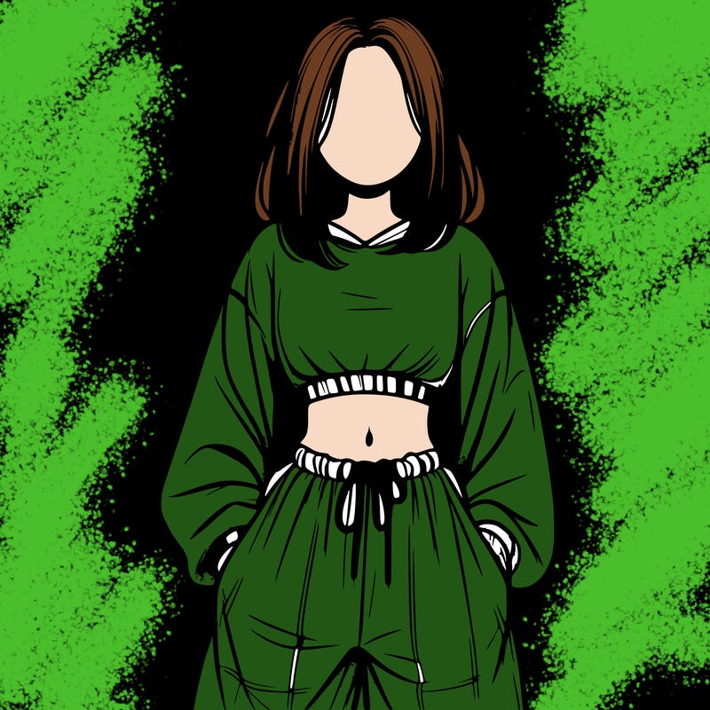 realistic girl faceless with baggy pants and a crop top