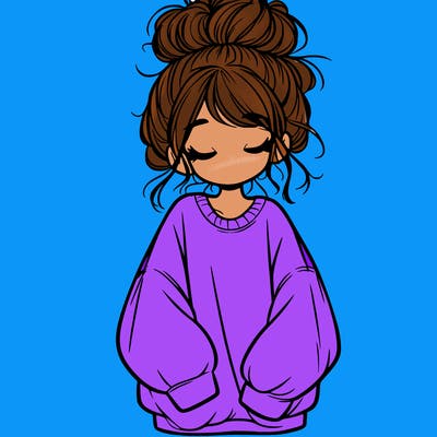 girl with baggy sweatshirt and messy bun