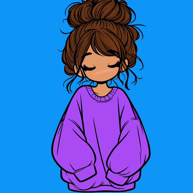 girl with baggy sweatshirt and messy bun
