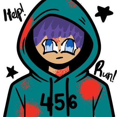 a person with non face waering a hoodie with a 456 symbol