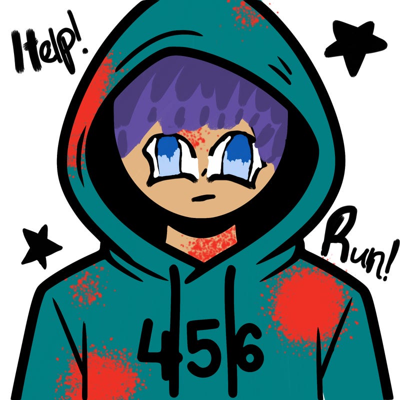 a person with non face waering a hoodie with a 456 symbol