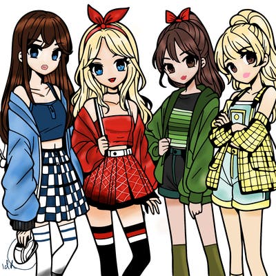 teen manga girls group of 4