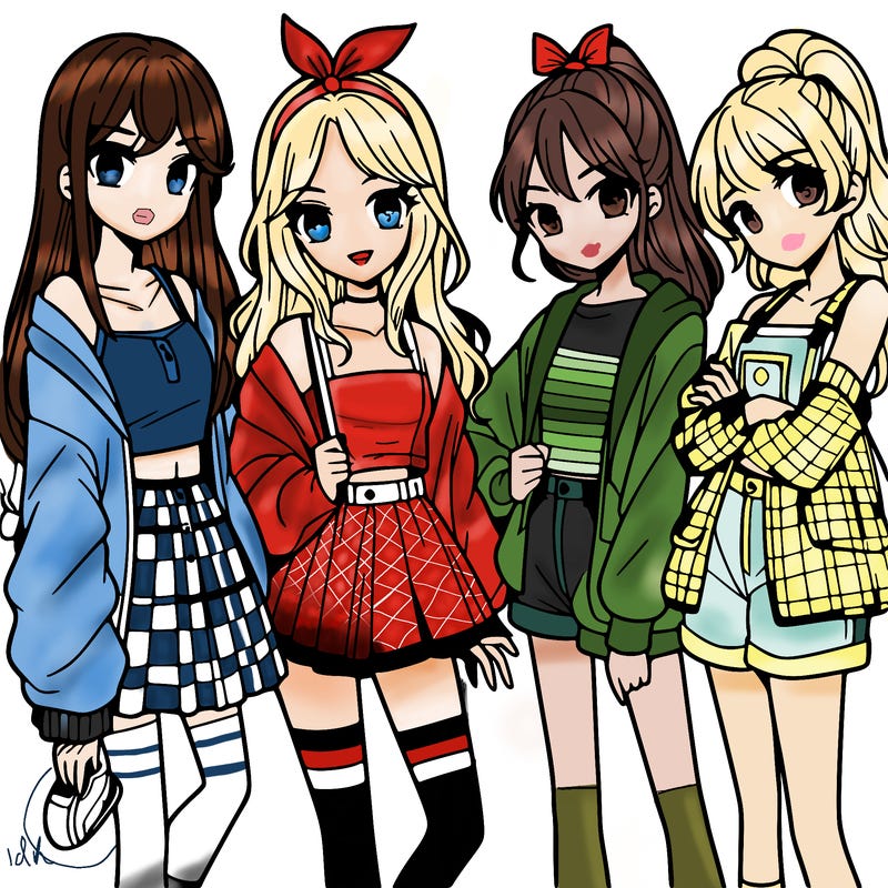 teen manga girls group of 4