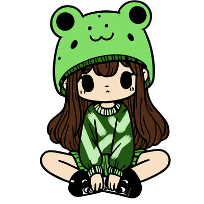 a girl wearing a frog hat and some frog socks