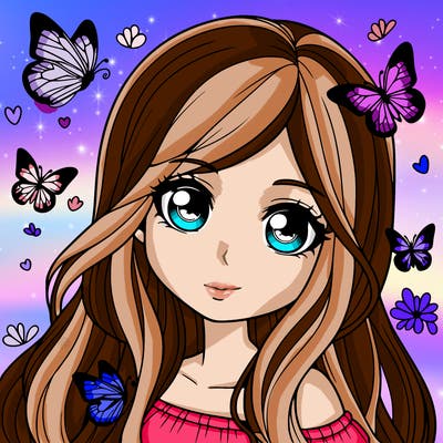 realistic girl with butterflies around her