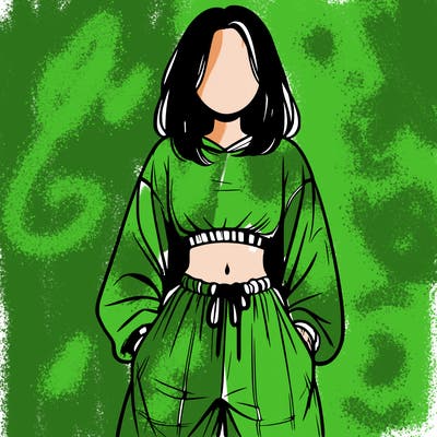 realistic girl faceless with baggy pants and a crop top