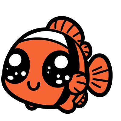 kawaii style clownfish, black outline, no color background all in the frame