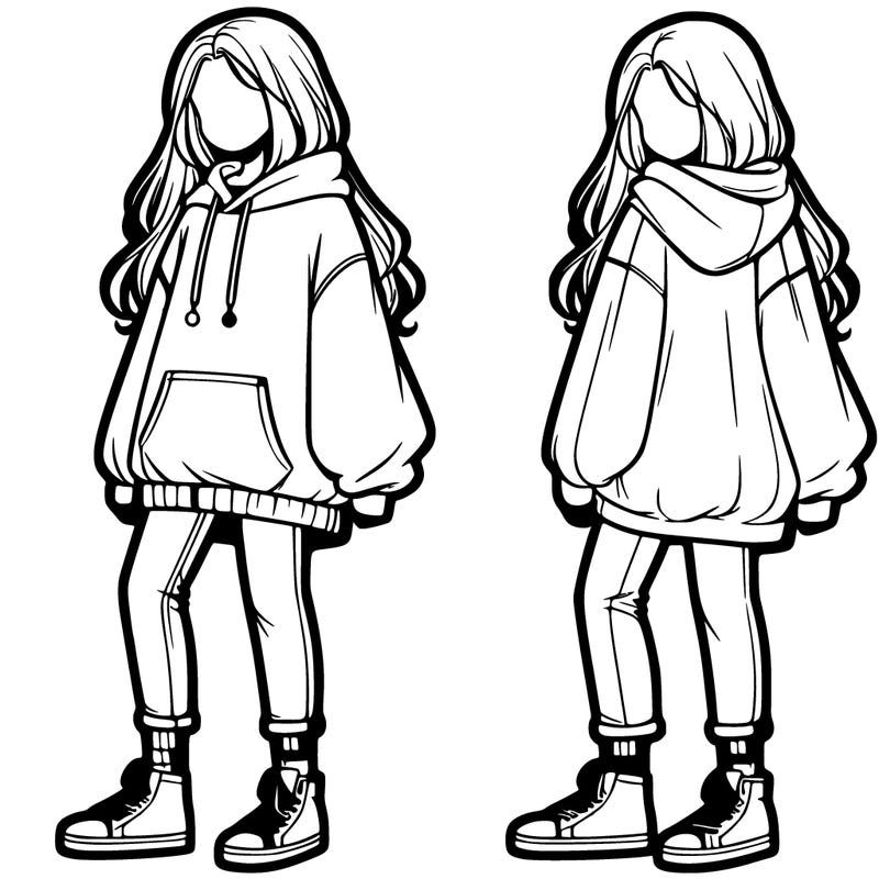 oversized hoodie girl with jeans and long hair