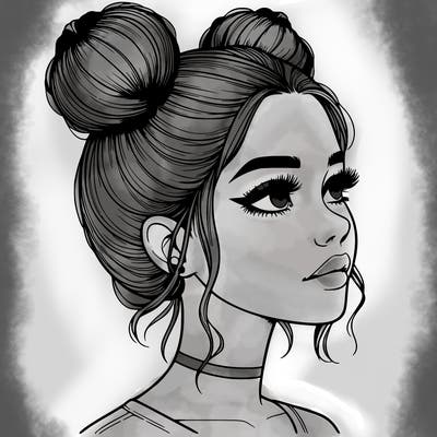 realistic girl with buns on the top of her head