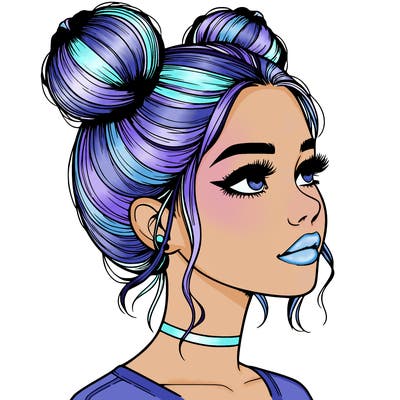 realistic girl with buns on the top of her head