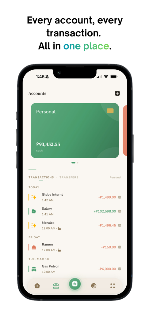 BudGIT AI - Offline Budget App - BudGIT AI app screen showing account balance and transaction history.