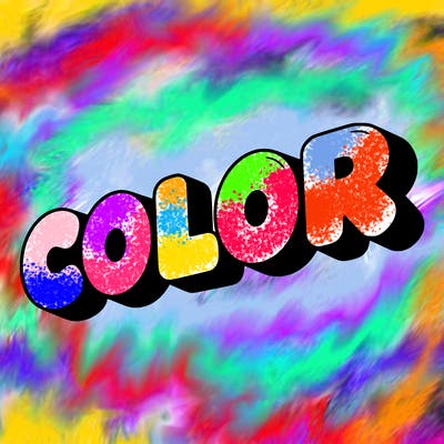 a sign that says color in bubble writing