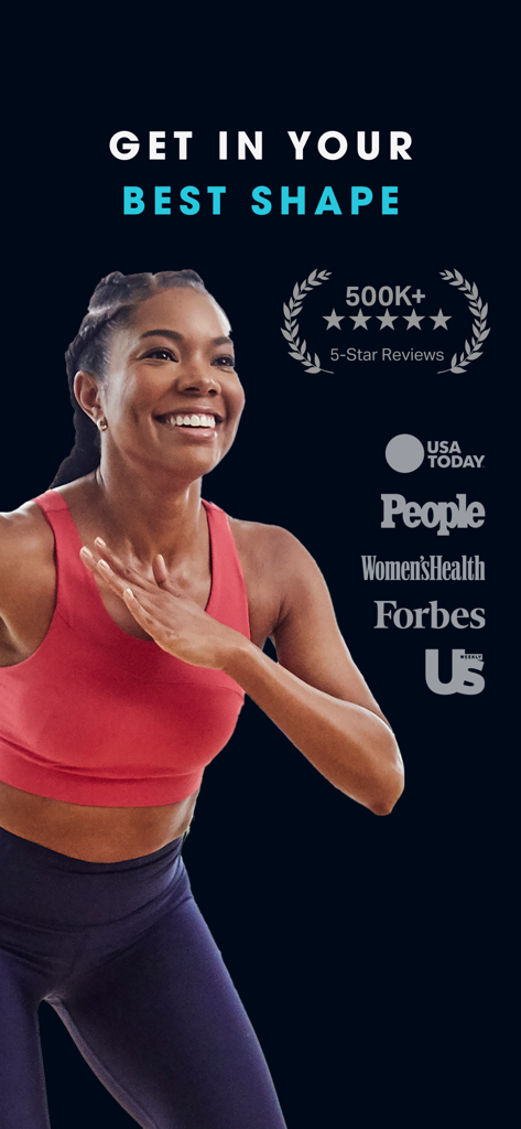 FitOn Workouts & Fitness Plans - FitOn workout app featuring celebrity trainer Gabrielle Union with 500k 5-star reviews and press logos