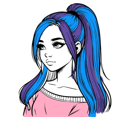 realistic girl with a high ponytail