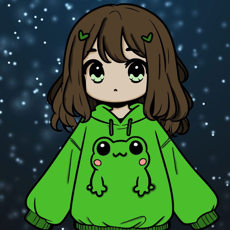 girl wearing frogging sweatshirt
