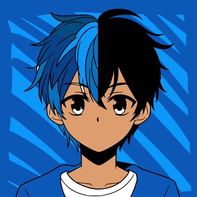 an anime boy with half white half red hair
