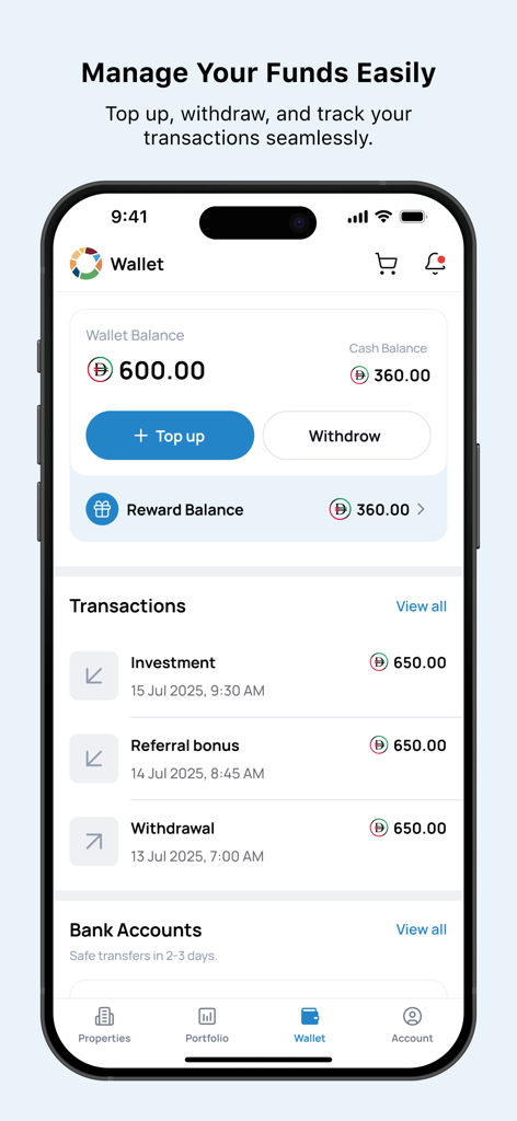 MAISOUR - ميسور - Maisour app wallet interface showing balance and transactions
