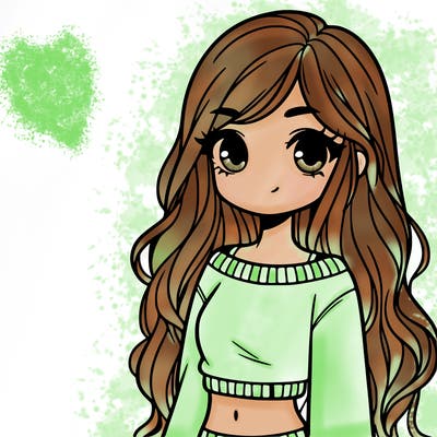 girl with long hair and a crop top with a sweater