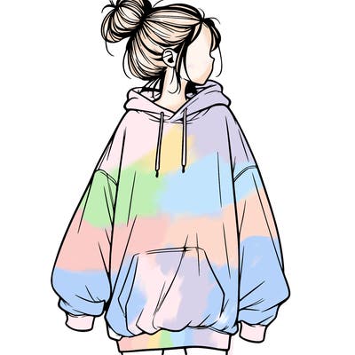 realistic girl with a oversized sweatshirt on and a bun