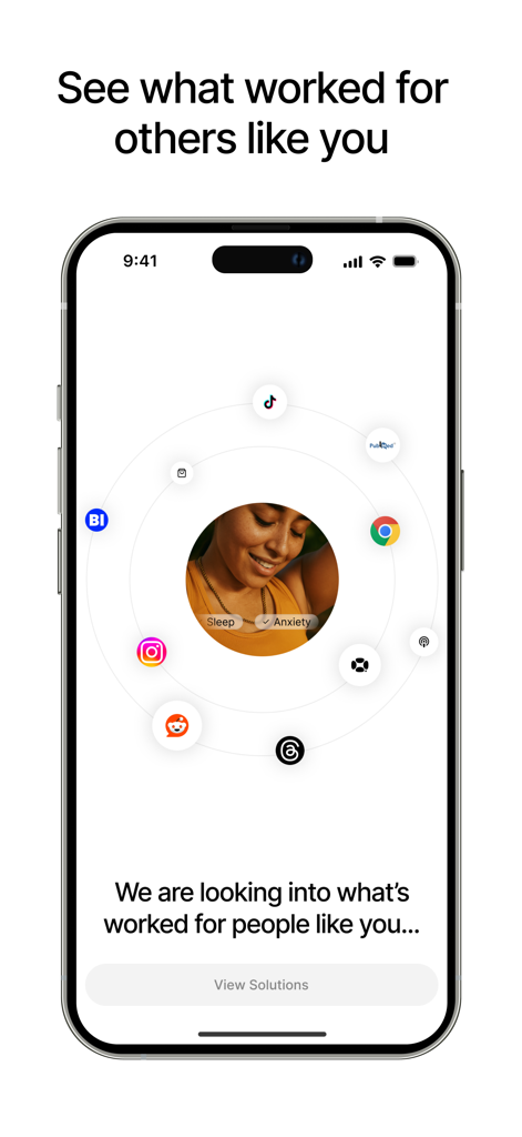 A screenshot of the Qi Health app showing community based wellness solutions for sleep and anxiety