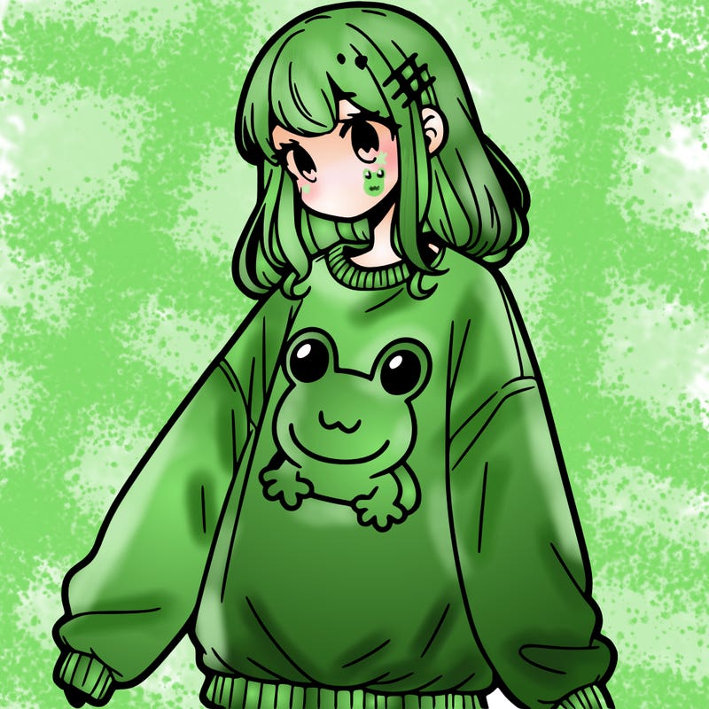 girl wearing frogging sweatshirt