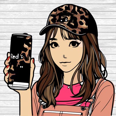 realistic girl with red bull
