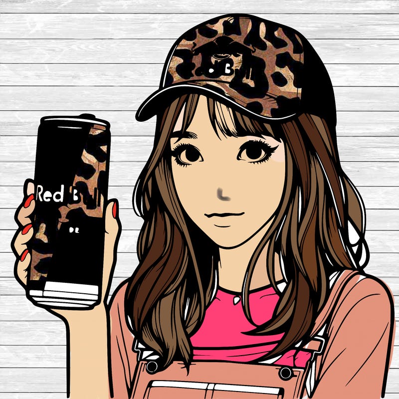 realistic girl with red bull