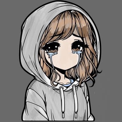 sad realistic girl in hoodie crying