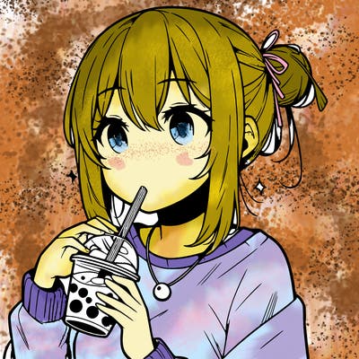 manga character drinking boba