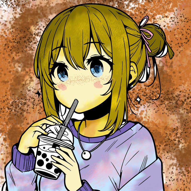 manga character drinking boba