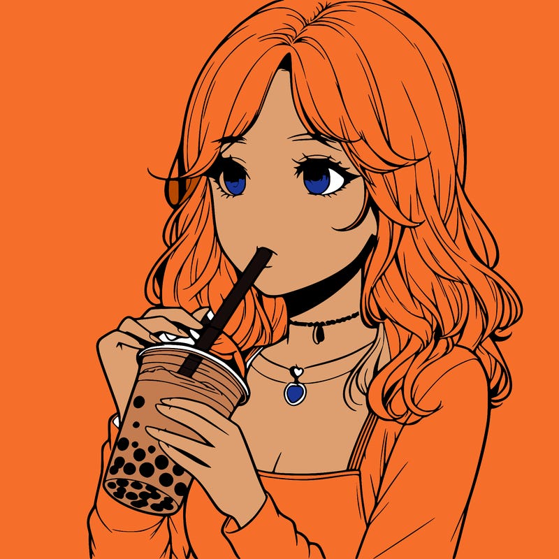 realistic girl drinking boba tea