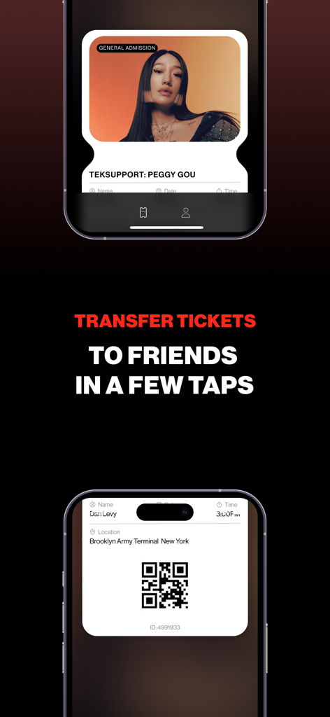GETIN Wallet - GETIN Wallet mobile app interface for transferring event tickets to friends.