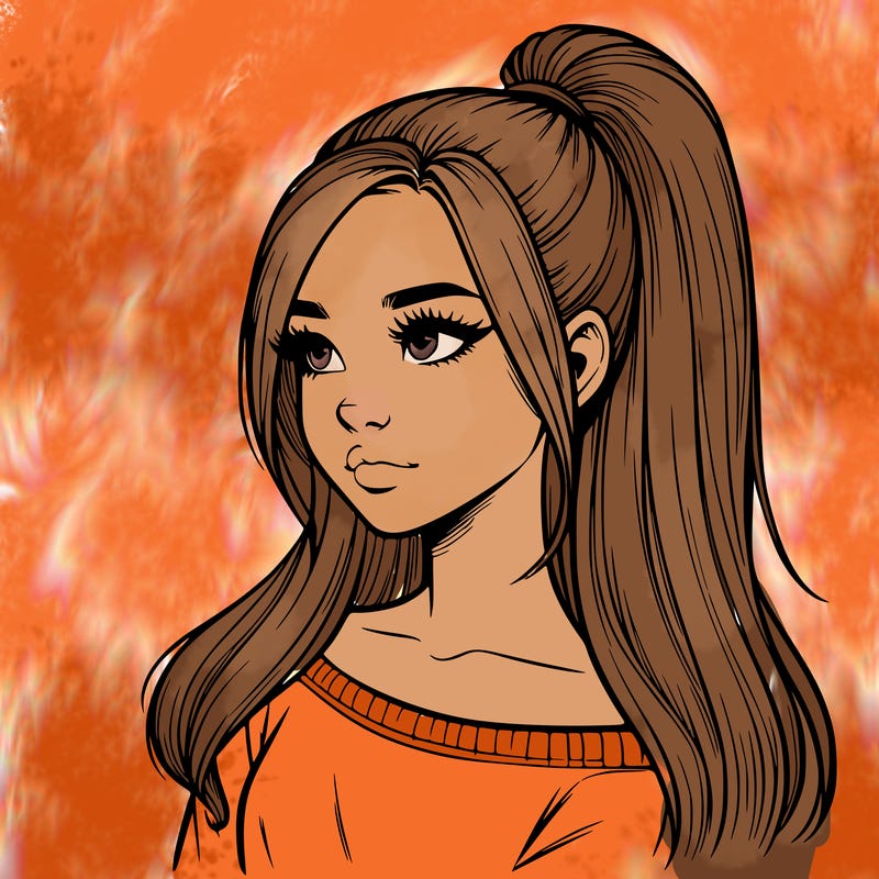 realistic girl with a high ponytail