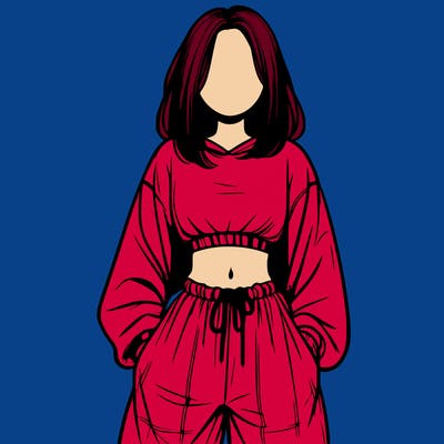 realistic girl faceless with baggy pants and a crop top