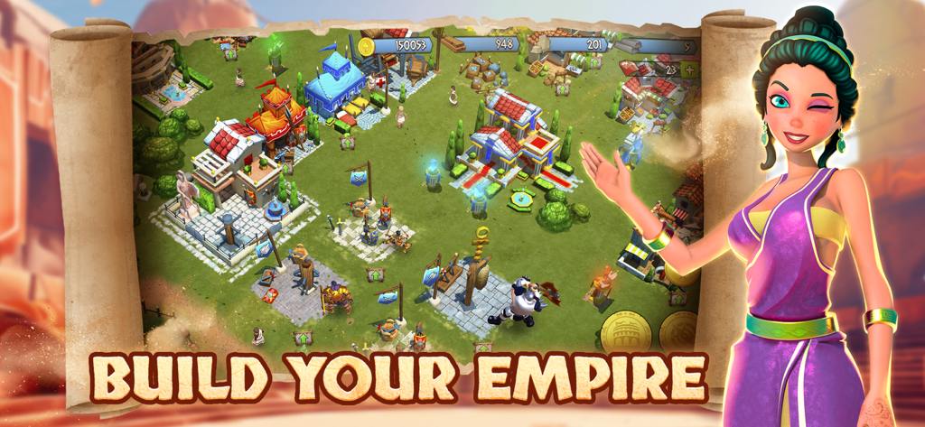 Gameplay de construction de cité romaine dans Gladiator Heroes Arena Legends