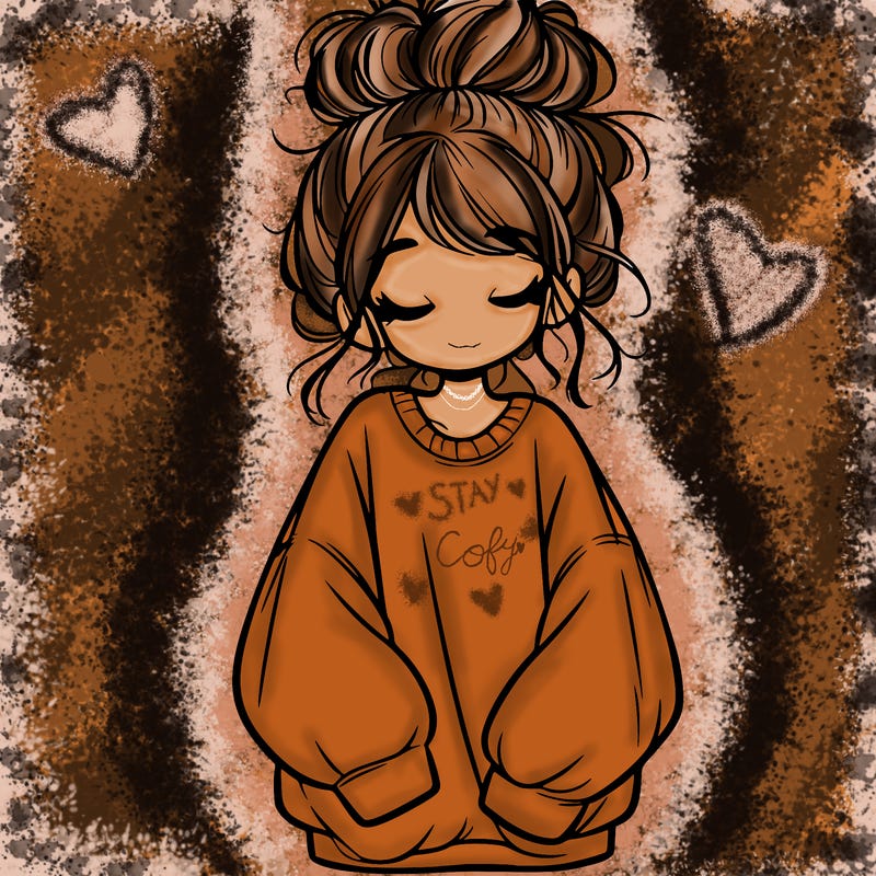 girl with baggy sweatshirt and messy bun