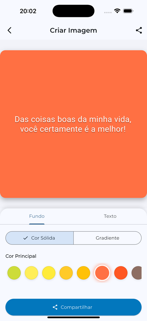 Frases Status + IA - 引用エディタのインターフェース、背景色の選択と共有ボタンを表示