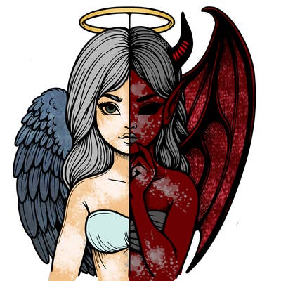 realistic angel half demon