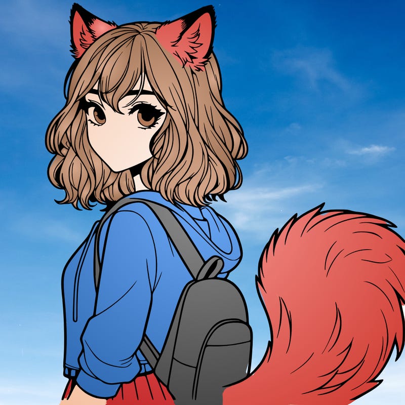 realistic teen girl with wolf ears and a wolf tail
