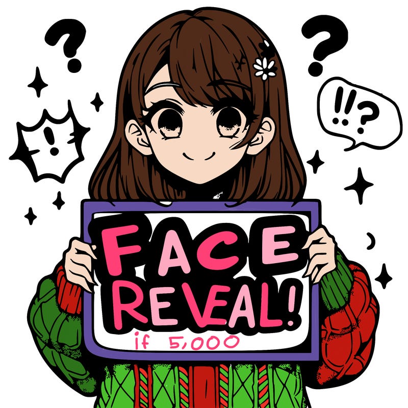 manga girl holding a sign that say face reveal?