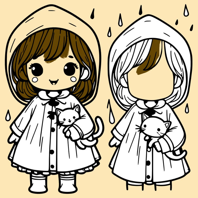 little girl in raincoat holding a kitten