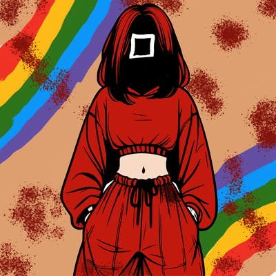 realistic girl faceless with baggy pants and a crop top