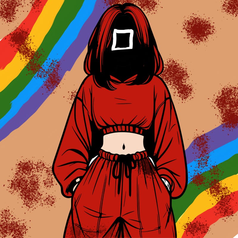 realistic girl faceless with baggy pants and a crop top