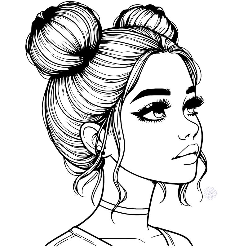 realistic girl with buns on the top of her head