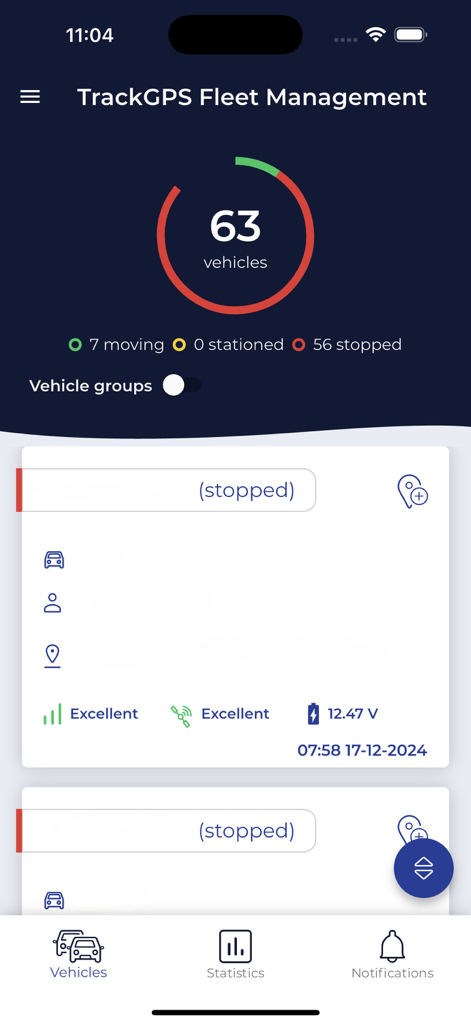 TrackGPS Fleet Management - TrackGPS Fleet Management dashboard showing real time vehicle status and counts