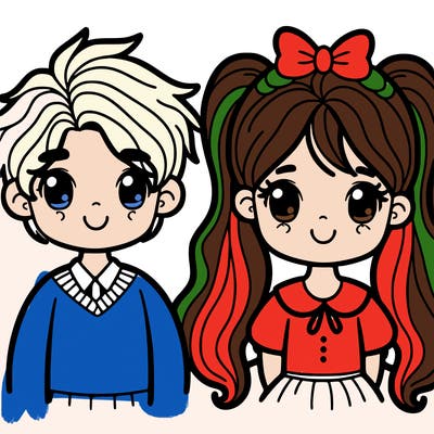 boy with silky hair and a girl with two pigtails