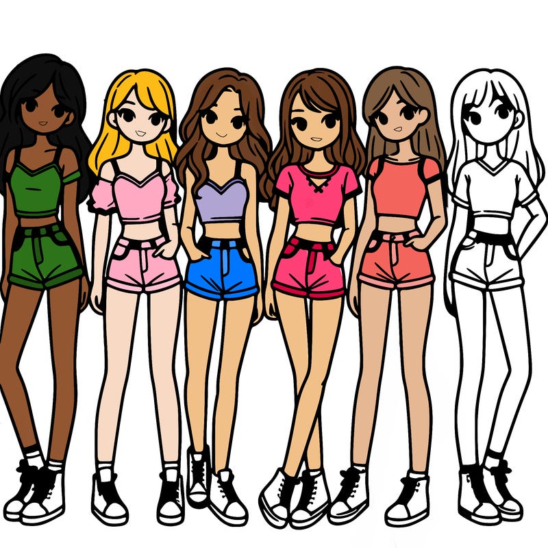 a group of girls wearing crop tops and shorts