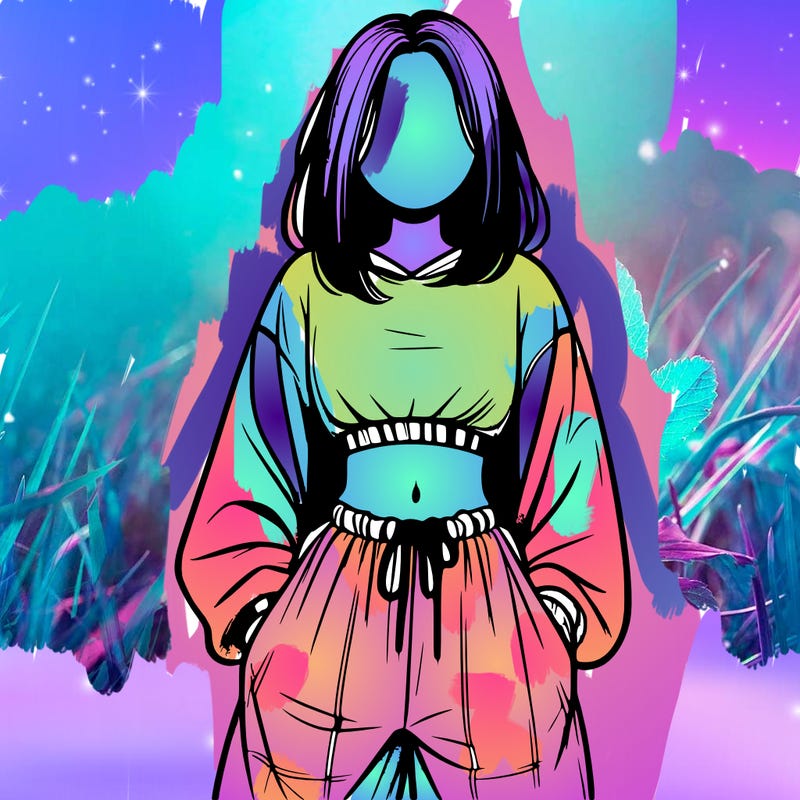 realistic girl faceless with baggy pants and a crop top