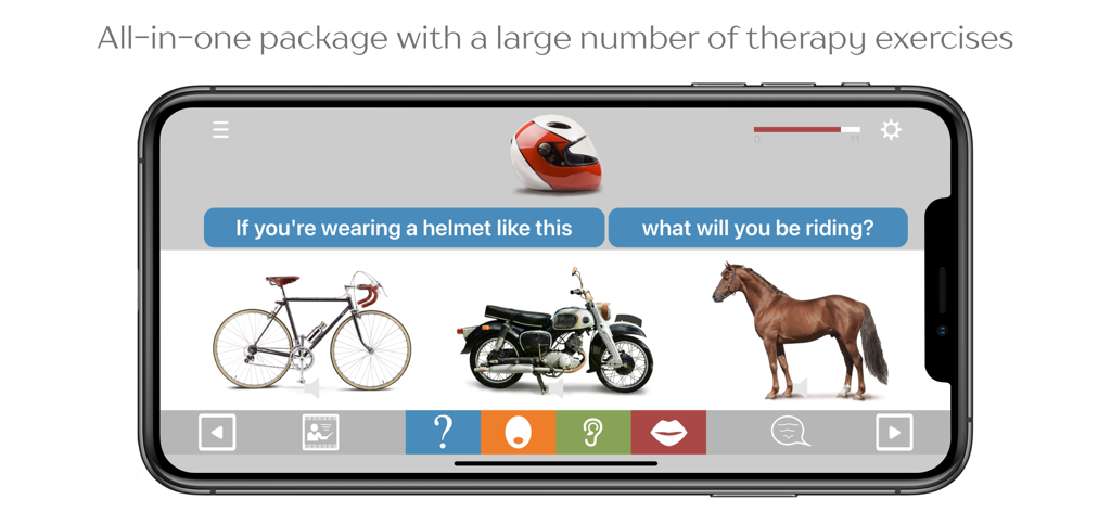 Ejercicio de terapia para la afasia en la aplicación móvil Cuespeak