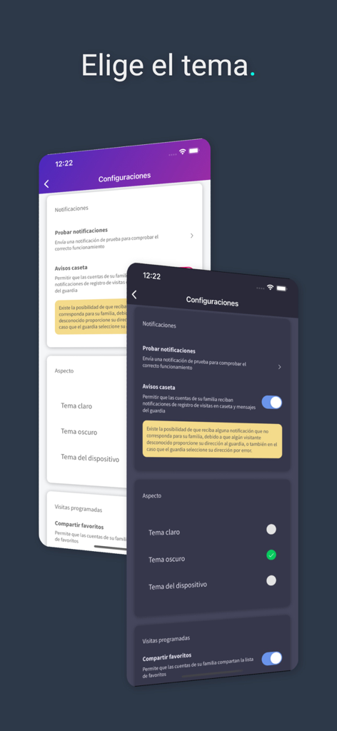 Screenshot der FracX Net App-Einstellungen mit Optionen für helle und dunkle Designmodi